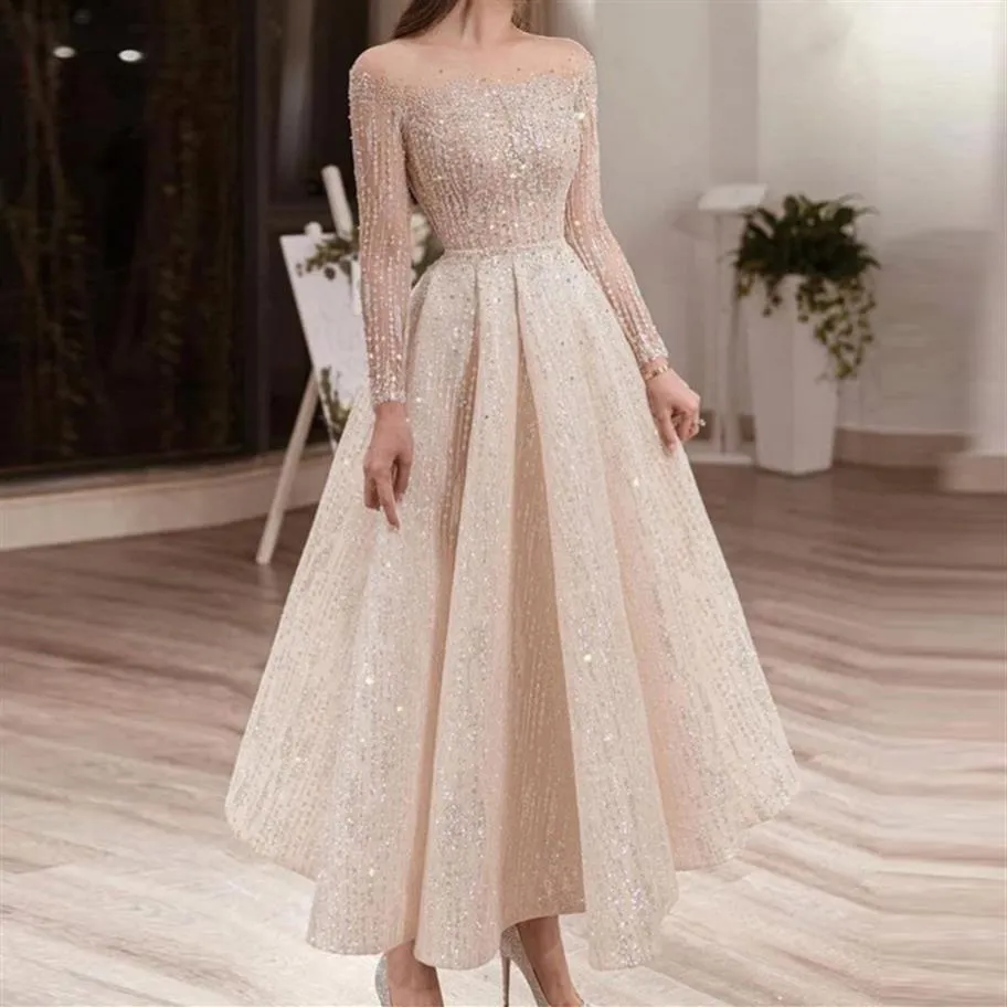부르고뉴 댄스 파티 드레스 2021 긴 환상 목선 긴 소매 레이스 아플리케 이브닝 가운 저렴한 시폰 특별 행사 드레스 204n