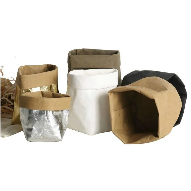 Macetas Macetas Bolsa de papel Kraft plegable Maceta impermeable Misceláneas ecológicas Organizador Bolsa Flor Succents Drop Delivery Ho Dh7Z1