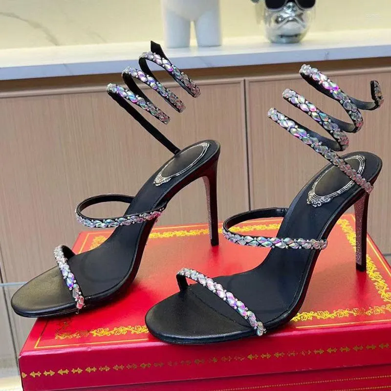 Designer Crystal Ankle Wrap Rene Caovilla Sandals For Women High Heel