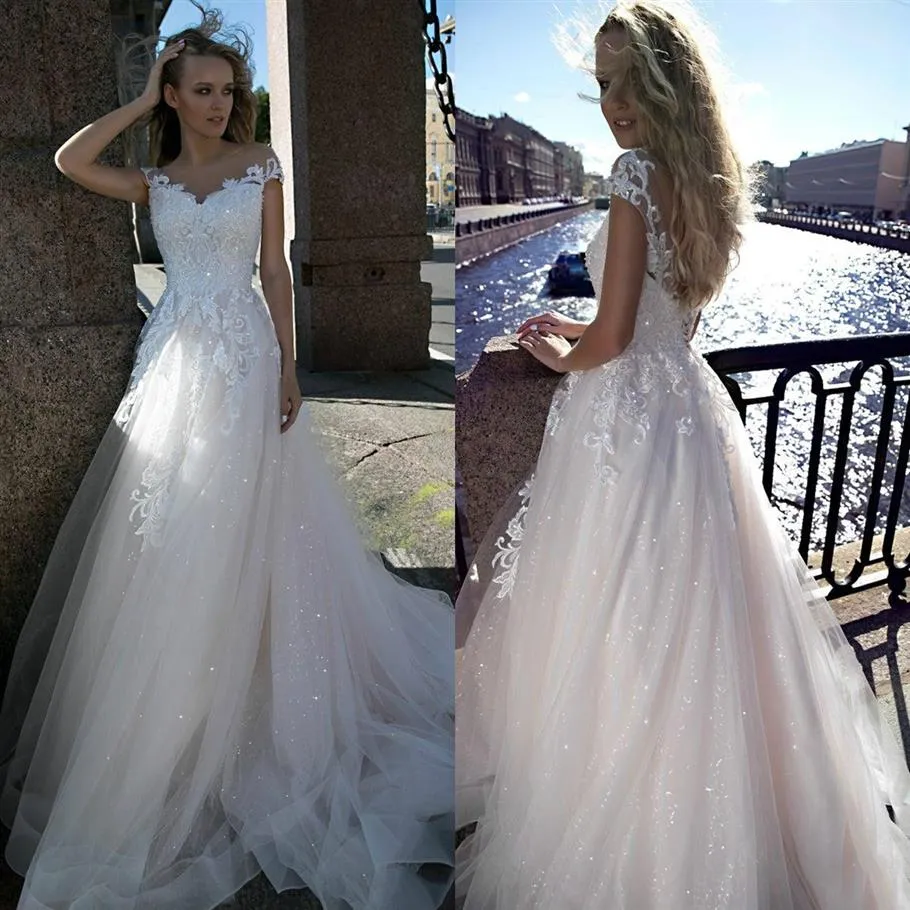 Bohemian A Line Wedding Dress 2019 Cap Sleeve Appliqued Lace Boho Bride Dress For Girl Lace-Up Back Wedding Gown vestidos268l