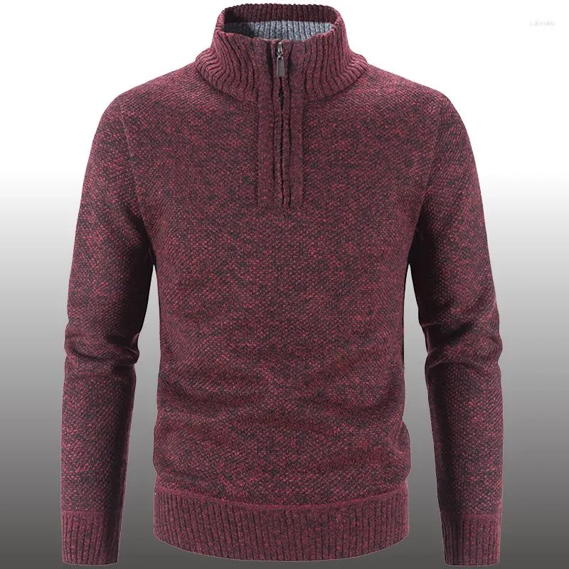 Mannen Truien Winter Dikke Gebreide Fleece Trui Mannen Effen Rits Mock Hals Truien Slim Fit Gebreide Mannelijke Causale Sweaterscoat