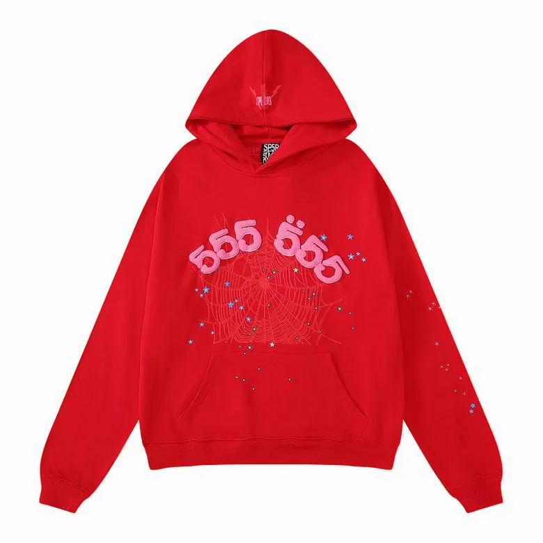 Spider Hoodie Sp5der 555555 Hoodie Hommes Femmes Haute Qualité Ange Nombre Pâte Feuilletée Impression Graphique Spider Sweats Dooclothing Rouge