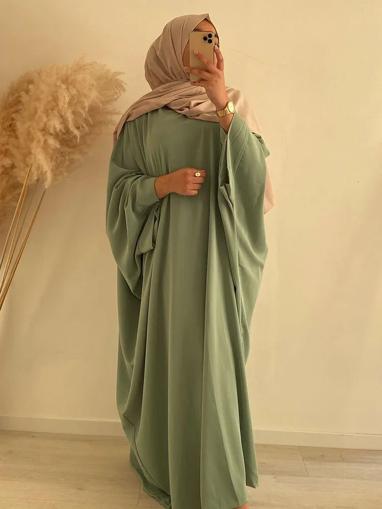 Ropa étnica Plain Abaya Mulsim Ramadan Oración Vestido largo Mujeres Nida Batwing Manga Hijab Jilbab Vestidos africanos Islam Dubai Modest Abayas 230721