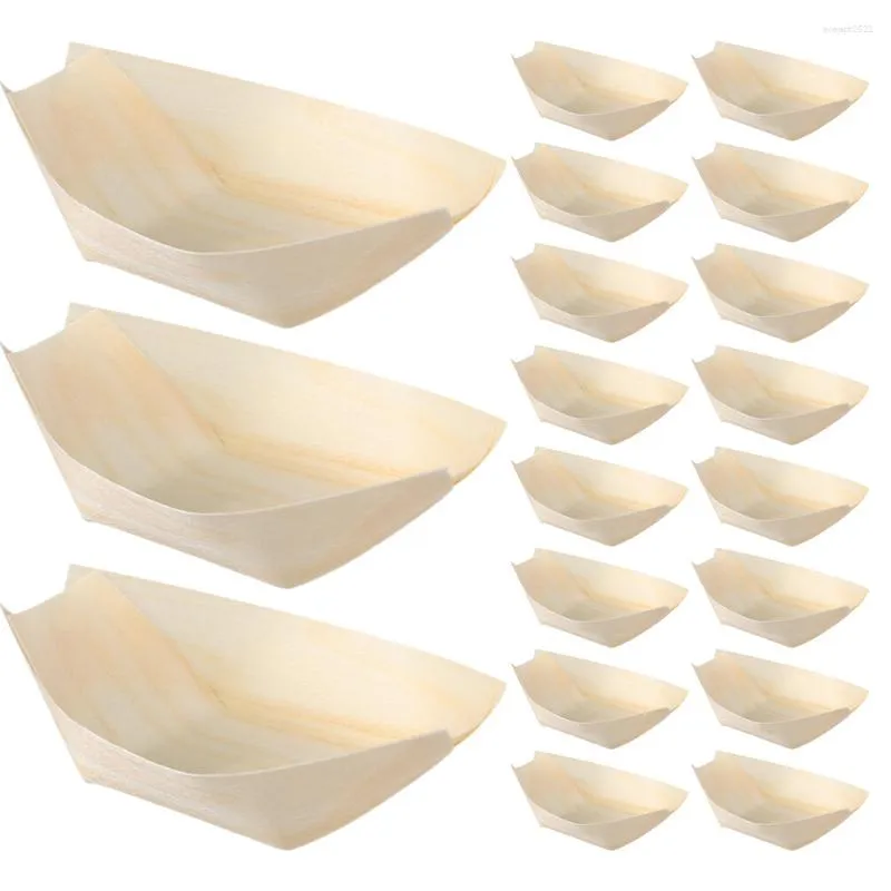 Ensembles de vaisselle 200 pièces disque jetable plateau à sushi assiettes en bois bol charcuterie service bateau plateau plat