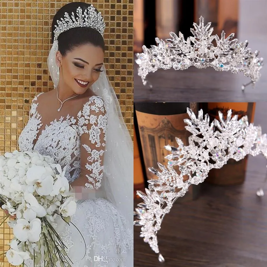 Goedkope Zilveren Bling Tiara's Kronen Bruiloft Haar Sieraden Kroon Kristal Mode Avond Prom Feestjurken Accessoires Hoofddeksels2521
