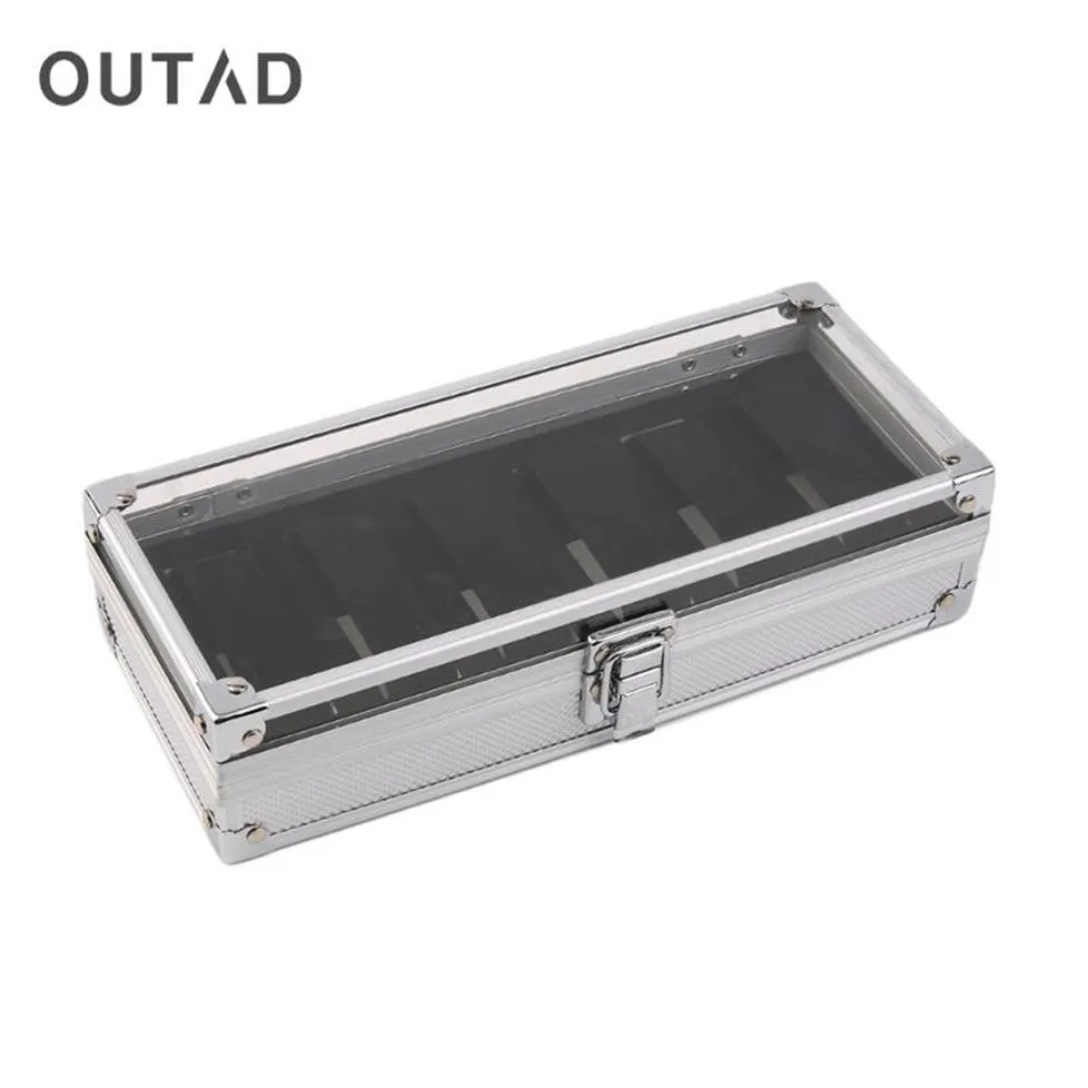 OUTAD FODE 6 GRID Slots Watches Display Storage Square Box Case Aluminium Watches Boxes Jewelry Decoration Case Gift261G