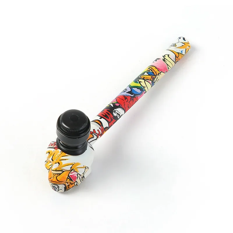 COOL Colorful Pattern Thick Glass Pipes Portable Filter Screen Dry Herb Tobacco Spoon Metal Bowl With Cover Smoking Bong Holder Innovative Skulls Shape Hand Tube DHL