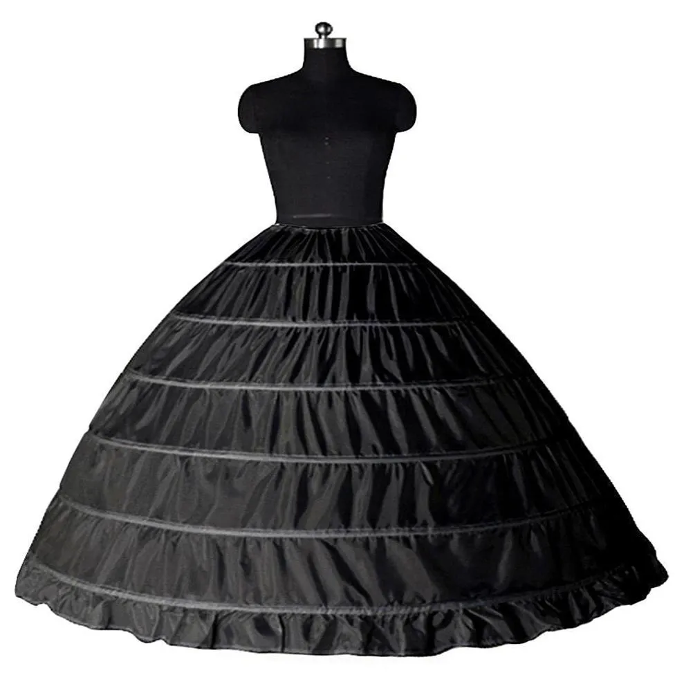 Beyaz Siyah Bal Balyoyu 6 Hoops Petticoat Düğün Kayışı Crinoline Gelin Slip Slip 6 Hoop etek Crinoline quinceanera elbisesi için