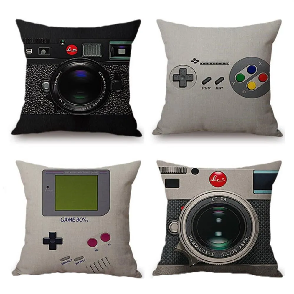 Sofa Decorative Vintage Games Controller Cotton Linen Square Throw Pillow Cover 45x45CM Pillow Case Home Office Car Sofa Decor233Z