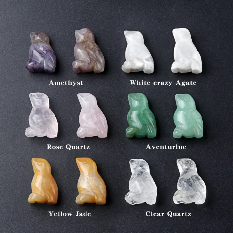 Natural Stone Carving 1 inch Lovely Bird Crafts Ornaments Rose Quartz Crystal Healing Agate Animal Decoration