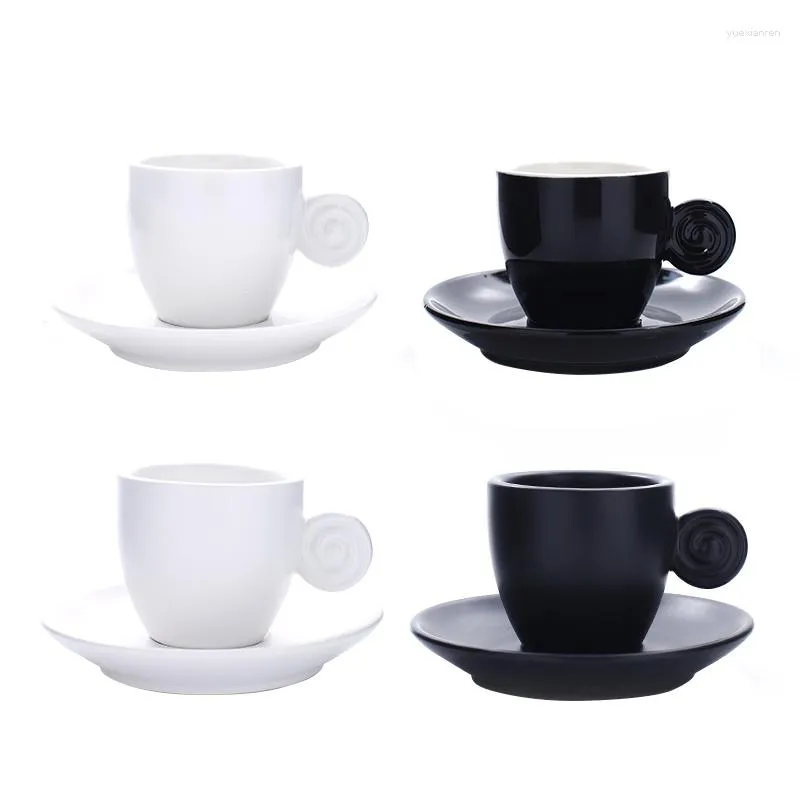 Copos Pires 90cc Conjunto de Pires e Xícaras de Café Preto para Tea Party Cerâmica Profissional Drinkware Italiano ESPRESSO S Mug Drop