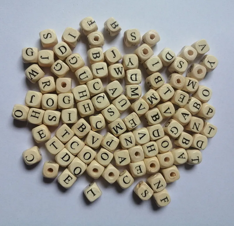 Random 1000pcs 10mm Alphabet Wooden Loose Beads Square Wood Loose Beads with Initial Letter for Jeweley Making and DIY Crafts