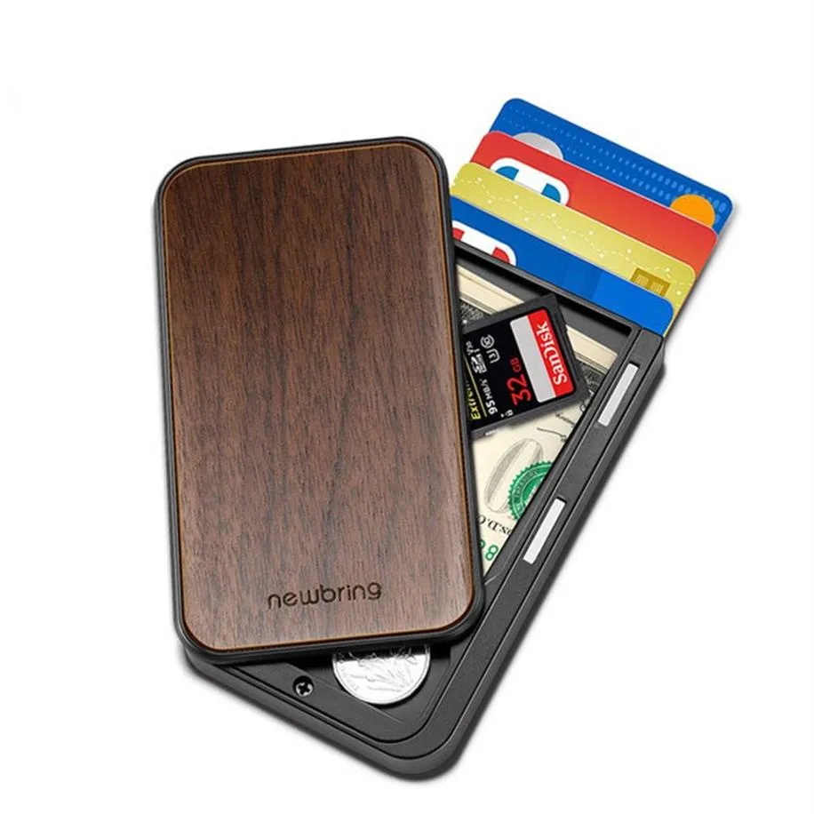 Selling 2021 New-Bring Slide Credit Card Holder Novelty Wallet with wood cover Slim Front Pocket RFID Money Clip for Men222N