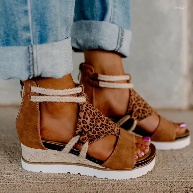 Sandalen Sommer Frauen Casual Keile Offene spitze Strand Römischen Schuh Sandale Retro Gladiator Zurück Reißverschluss Hang Ferse Geflochtene Sandalen