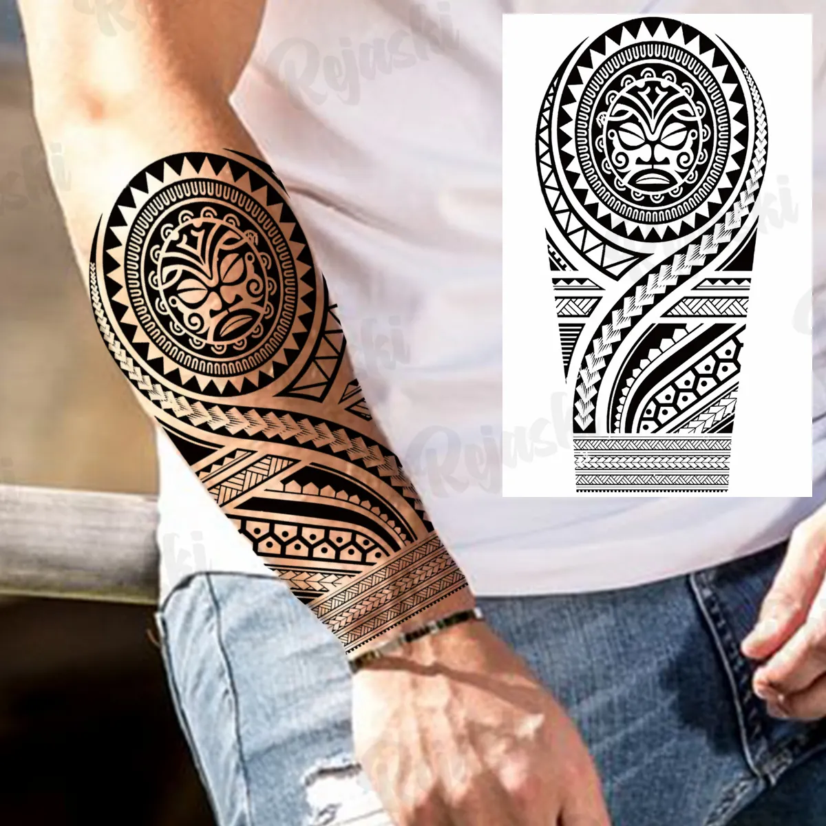 Black Maori Thorns Temporary Tattoos For Men Adults Realistic Totem Compass Rose Flower Eye Fake Tattoo Sticker Arm Leg Tatoos