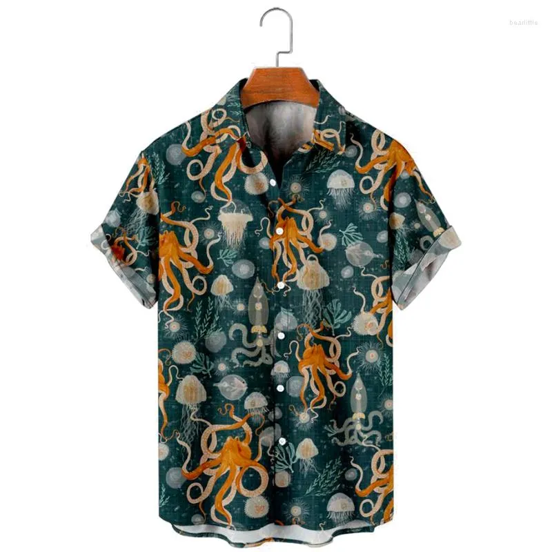 Camicie casual da uomo Molilulu Moda Abbigliamento vintage Medusa Polpo Stampa Camicia a maniche corte hawaiana retrò per uomo Donna Top