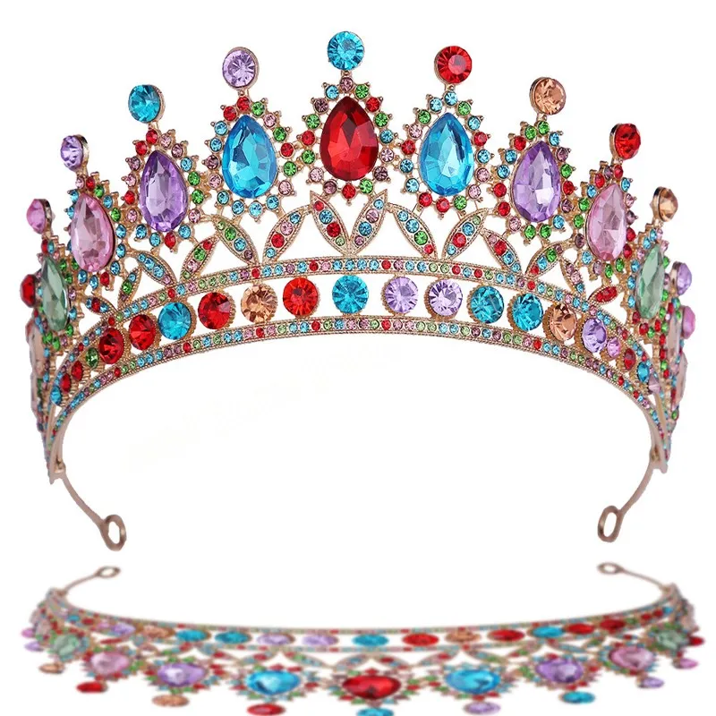 Multicolor Crystal Tiara för kvinnor flickor bröllop födelsedagsfest brud brud krona huvudbonnar hår smycken