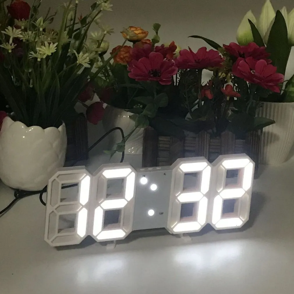 Bureau Tafelklokken 3D Nachtlampje USB LED Digitale Wandklok Desktop Alarm Display Elektronische Woondecoratie 230721