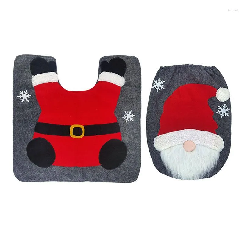 Capas para assentos sanitários Capa de Papai Noel e Conjunto de tapetes Tampas de Natal Tapete para decoração de banheiro Tema