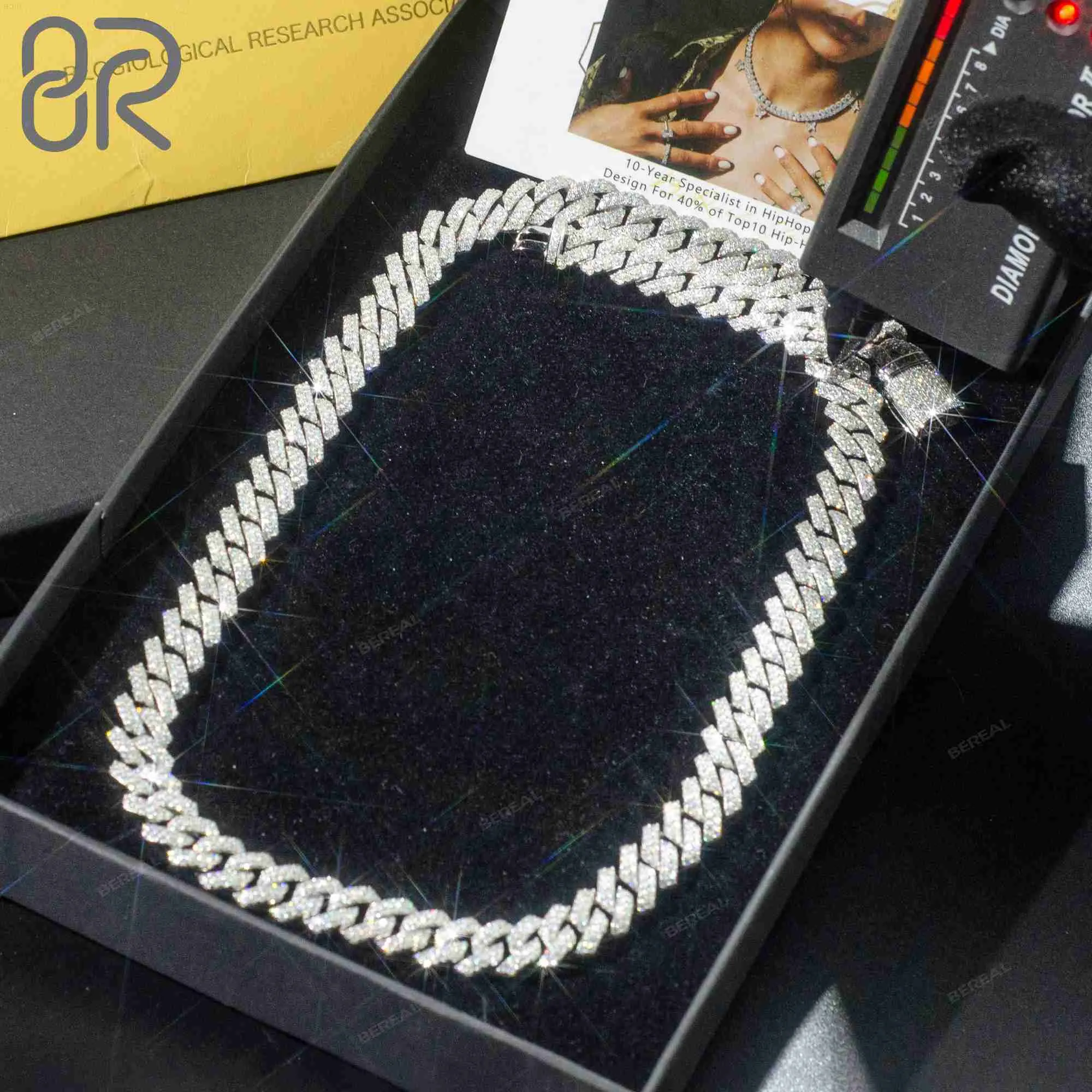Selling 14mm Vvs Moissanite Cuban Chain Pass Diamond Test Round Brilliant Cut 925 Silver Hip Hop Fine Necklace Jewelry