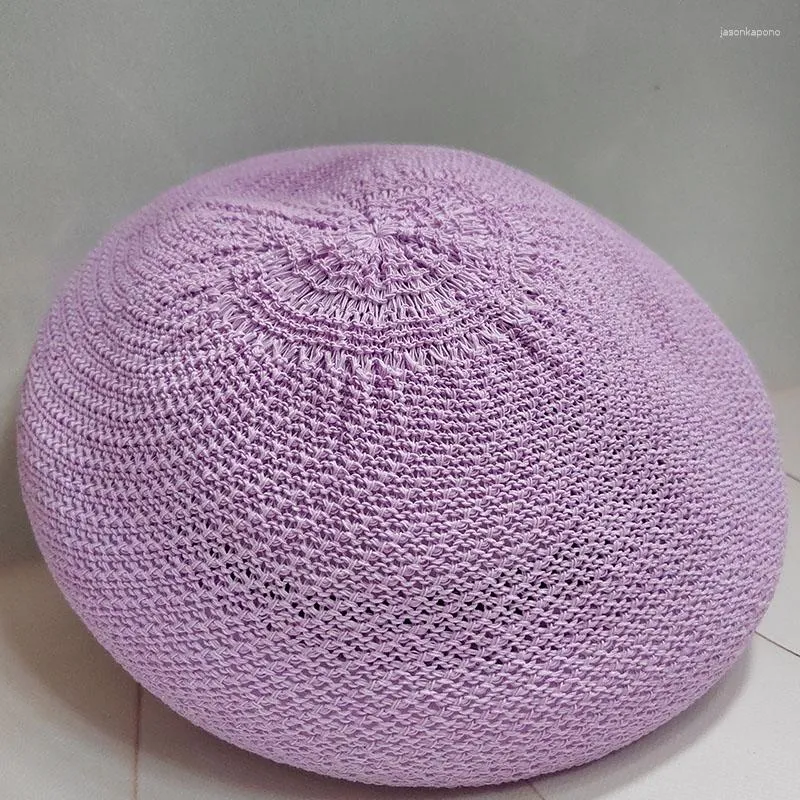 Bérets 2023 casquette pour femmes été mince tricoté lin polyvalent en trois dimensions artiste chapeau violet respirant citrouille