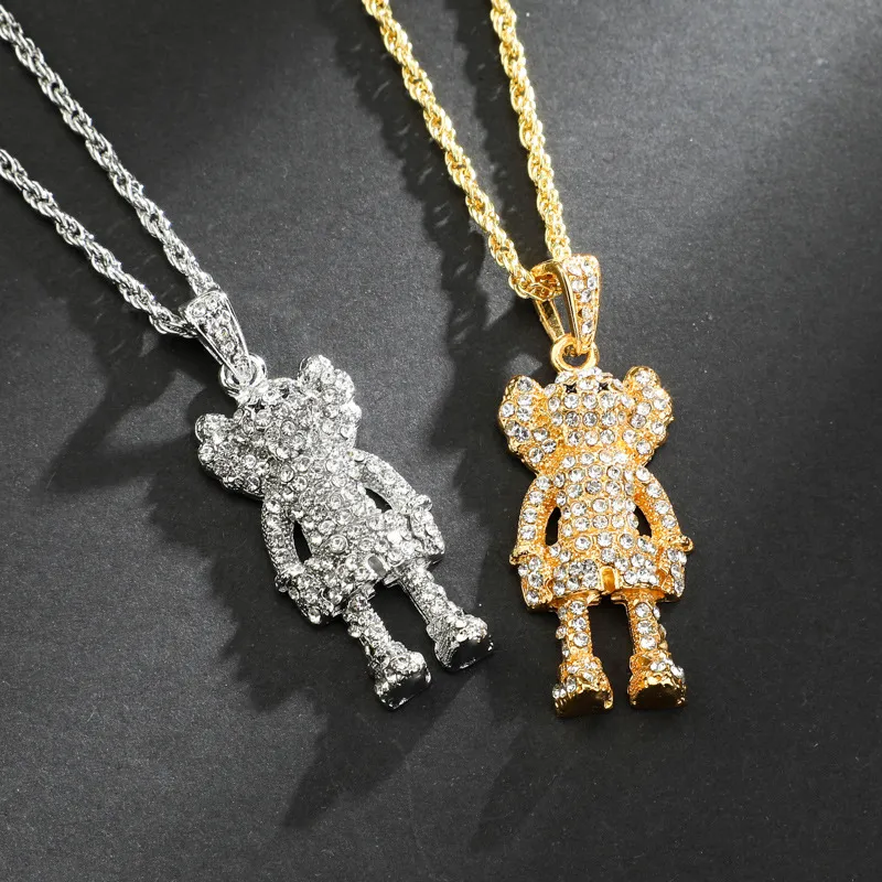 Hip Hop Rapper Men Shiny Diamond Pendant Gold Necklace Sesame Street Cartoon Doll Pendant Micro-Inset Zircon Jewelry Night Club Sweater Rope Chain Twist Chain 1500