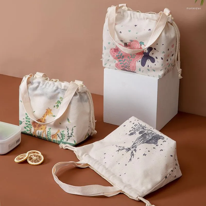 Sacos de armazenamento com cordão estampado tecido para bolsa de gelo isolamento fashion à prova d'água portátil lancheira com isolamento térmico para meninas