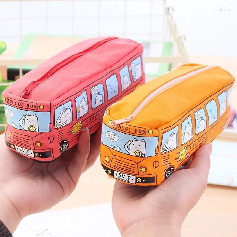 Tecknad busspennspåse duk med stor kapacitet bil dragkedja penna penna för student stationer skolskolan leveranser