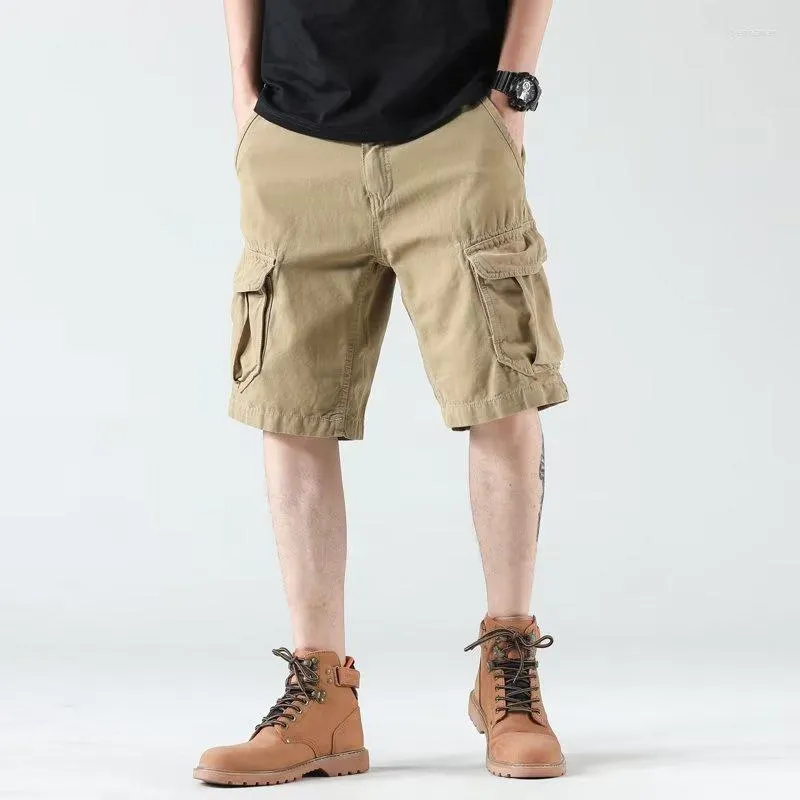 Men's Shorts Summer Casual Loose All-Matching Fashion Brand Trendy Capris Clothing Japanese Solid Color Mechanical Style