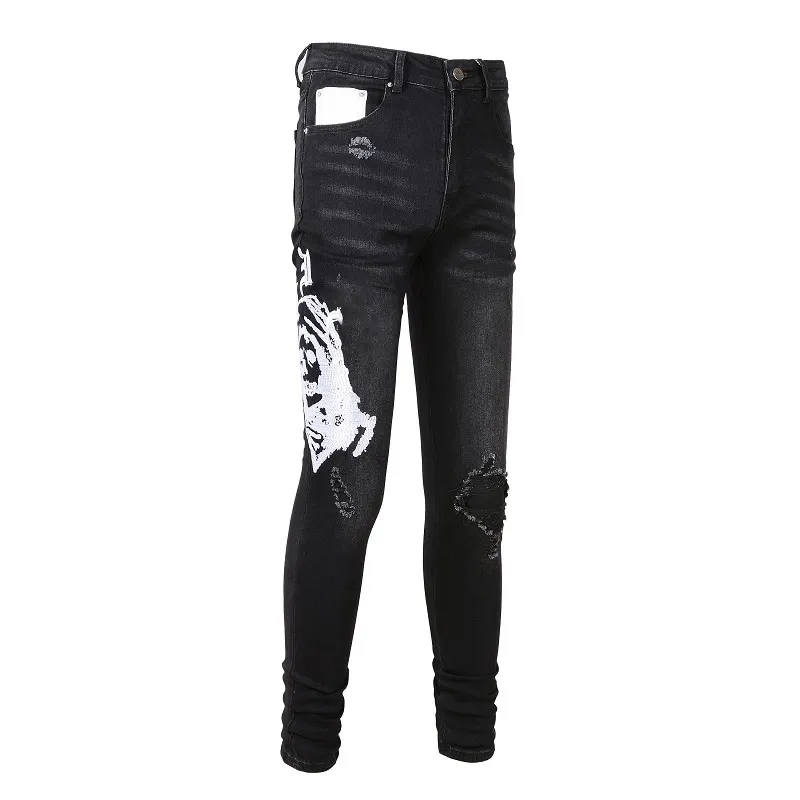 Herren Jeans Top -Qualitätsbriefsticker Logo Designer Denimhose Mode Löcher Hip Hop Street Hosen Größe 2 296