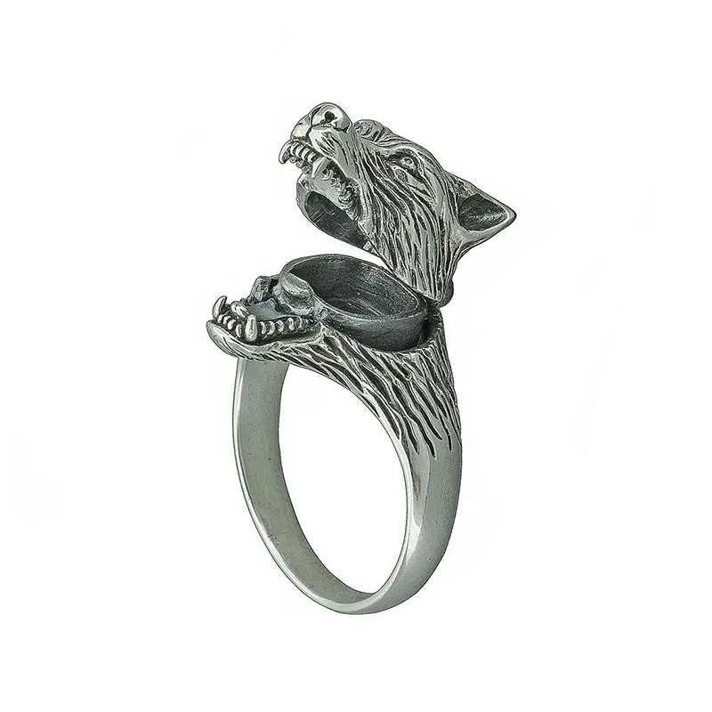 Vintage Silver Plated Wolf Head Rings for Men Compartment Locket Coffin Ring Punk Fashion Viking Guard Animal Jewelry Party Gift