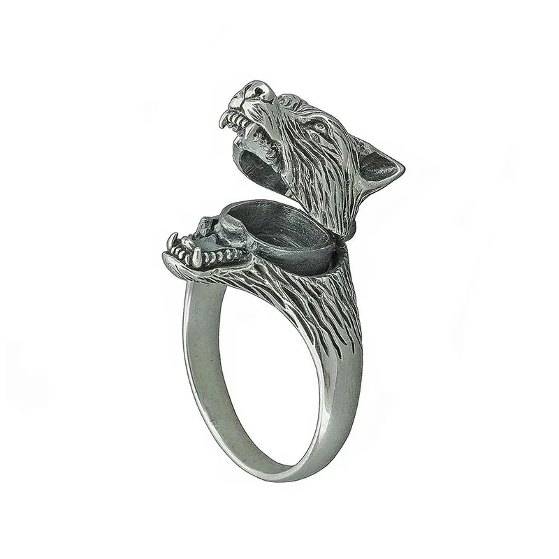 Vintage argent plaqué loup tête anneaux pour hommes compartiment médaillon cercueil anneau Punk mode Viking garde Animal bijoux fête cadeau