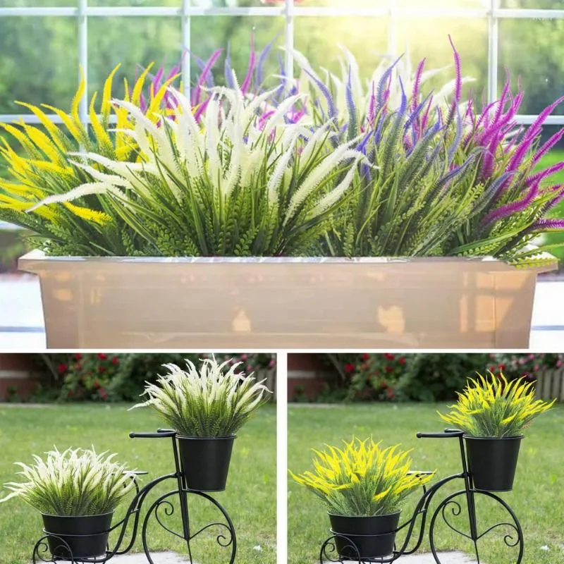 Dekorative Blumen, 6 Stück, langlebige künstliche Pflanzen, UV-beständig, künstliches Kunstgras, keine Bewässerung erforderlich, mit Gartengrün-Dekoration