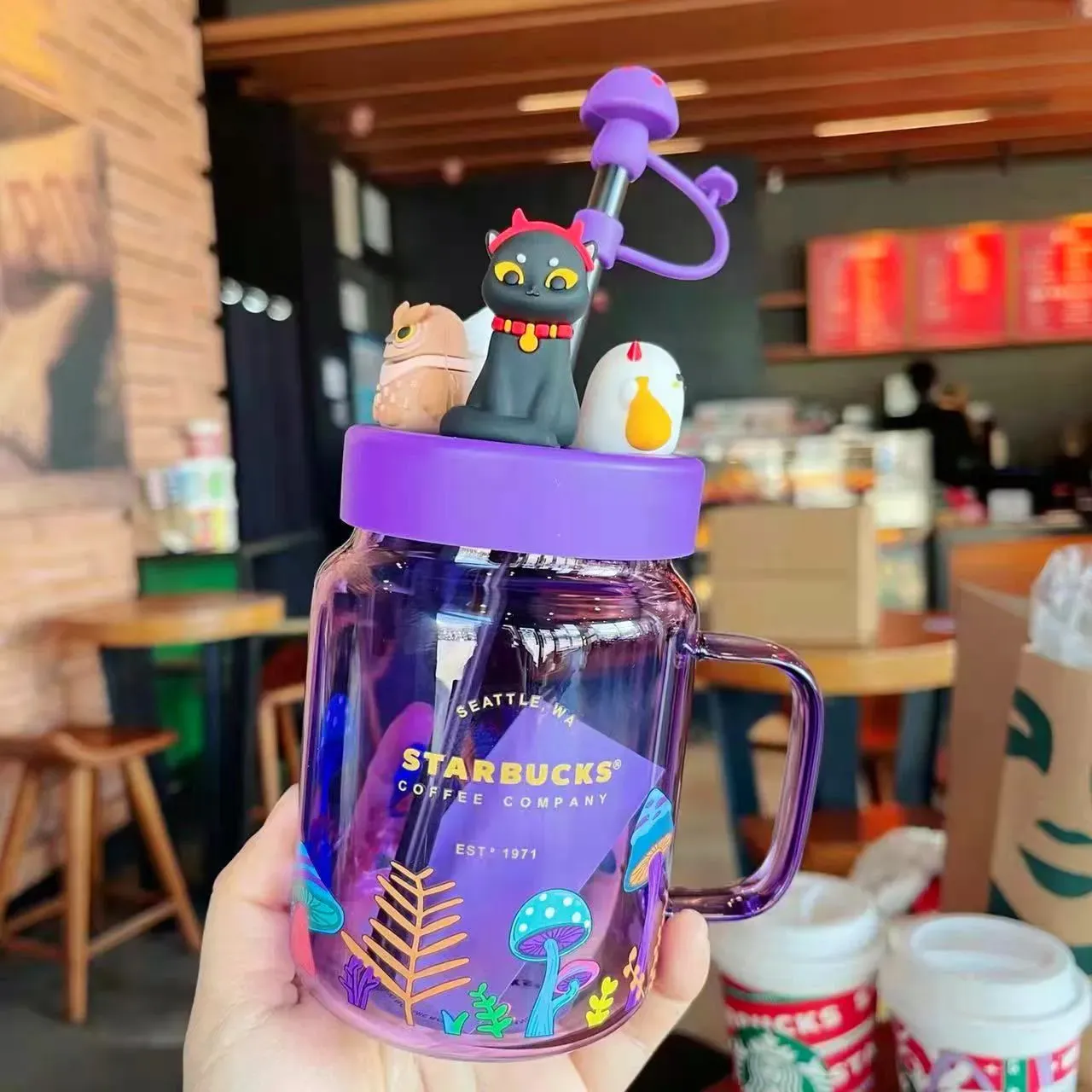 A mais recente caneca de vidro Starbucks de 17,8 onças, xícara de café Starbucks roxo Halloween, suporta logotipo personalizado