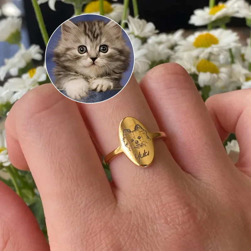 Anelli personalizzati per foto di animali domestici per donne in acciaio inossidabile con nome personalizzato inciso cane gatto anello gioielli mamma miglior regalo per lei