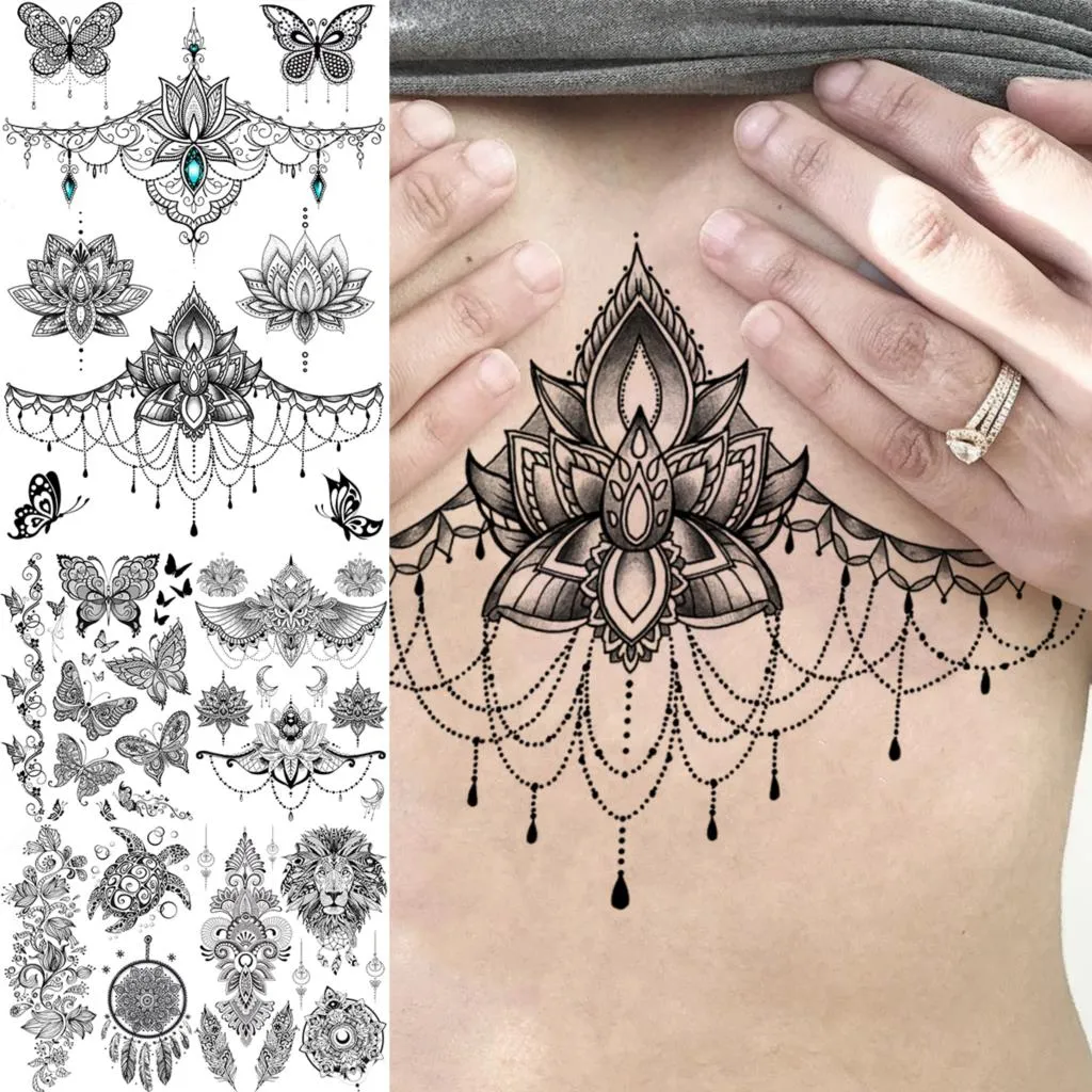 Lotus Henna Mandala Chest Temporary Tattoos For Women Underboob Adult  Butterfly Turtle Lion Fake Tattoo Sexy Waterproof Tattoos from Dhgate  Temporary Tattoos - price 1023.36, image size:1024x1024