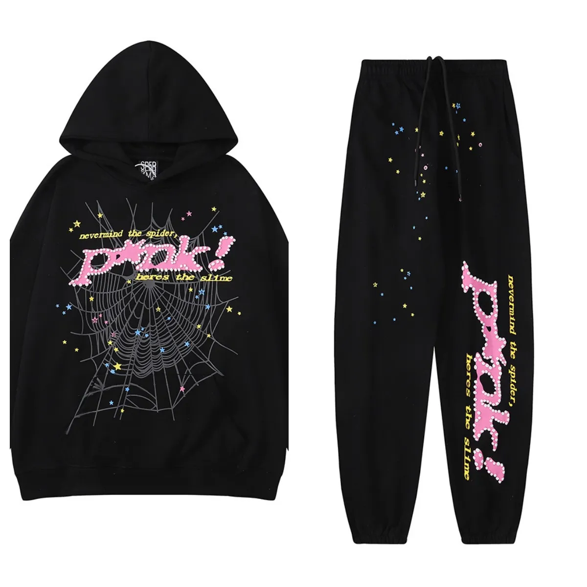 Designer Hommes Femmes Sweat À Capuche Araignée Rose Sweat Survêtement Spider Web Pulls Pantalons De Survêtement Ensemble Jeune Voyou Pantalon