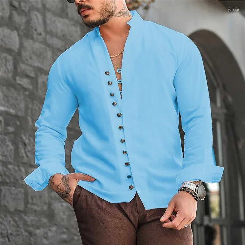Męskie koszule 2023 Bawełniana koszula Multi-Button Design Modna moda z długi rękawem Top Luksusowa impreza Social Cardigan USA Rozmiar