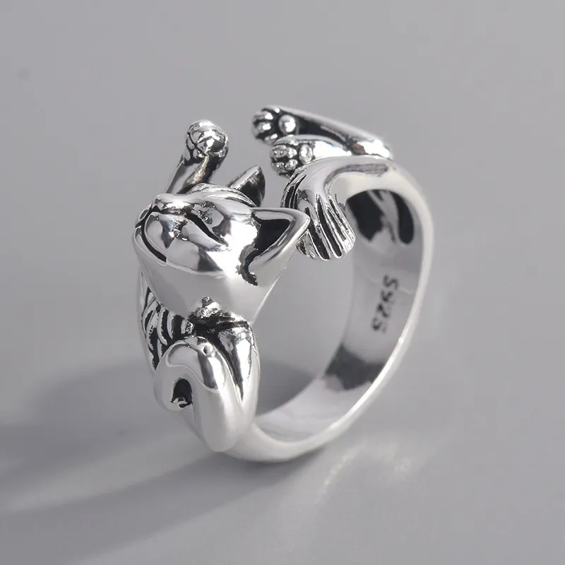 Śliczna wróżka kota kształt kobiety otwierające pierścionki srebrny kolor palec palec delikatna dziewczyna prezent 2021 Nowa biżuteria modowa