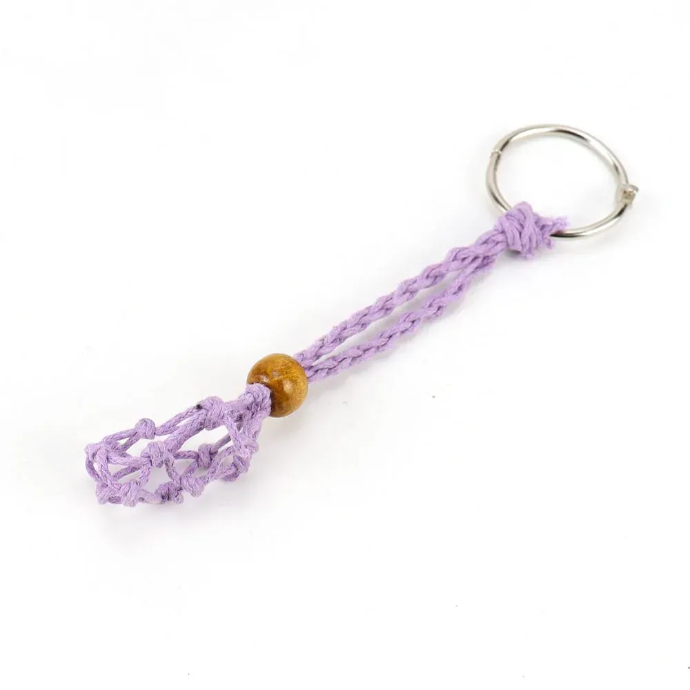 Adjustable Keyring Cord Empty Stone Holder Wax Rope DIY Keychain Natural Quartz Crystal Chakra Healing Stone Net Bag Pendant