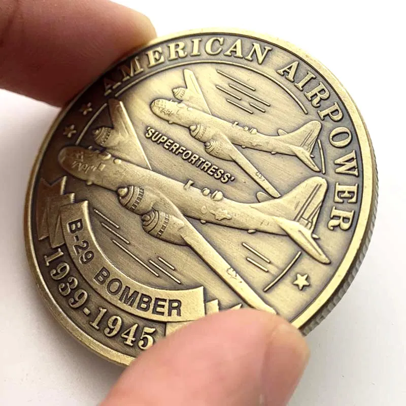 미국 폭격기 전투기 비행기 청동 도금 동전 공군 배지 금화 기념 동전 크리스마스 장난감 컬렉션