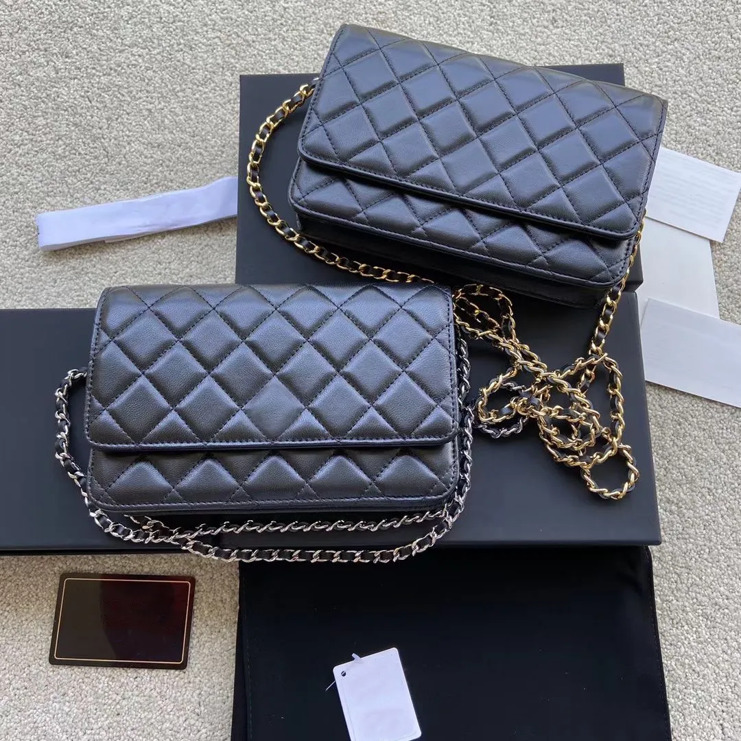 Super originalkvalitet Kvinnokedja Wallet Real Leather Caviar Lambskin Zipper Mini Woc Shoulder Bag Luxurys Designers Väskor Klassiska hangbagar Purse med låda