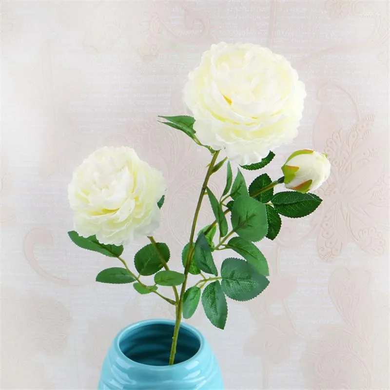装飾的な花30pcsウエスタン人工ローズホワイトピオニーシルクフェイクフェイクウェディングホームパーティー装飾牡丹お花