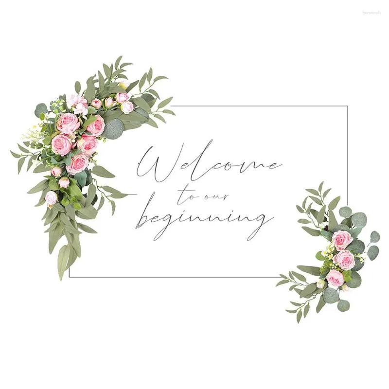 Decorative Flowers Elegant Wedding Sign Artificial Flower Swag For Garden Party Reception Entrance Welcome Floral Decor