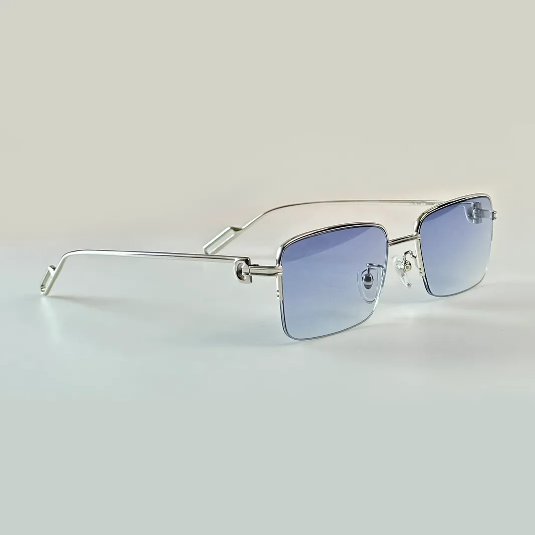 Half Rim Rectangle Solglasögon Silver Frame/Blue Gradient For Men Summer Shades Sunnies UV Protection Eyewear With Box