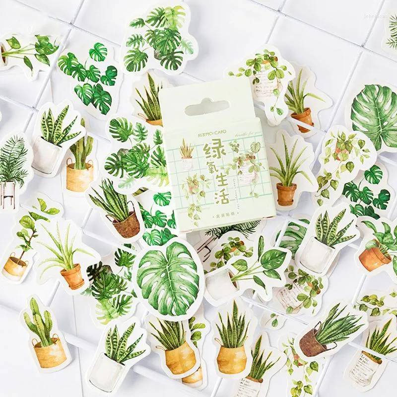 Present Wrap Diy Scrapbooking Notebooks Green Potted Plants Form Dekorativa pappersklistermärken för hantverk Lime Decoration Sticker 45 st