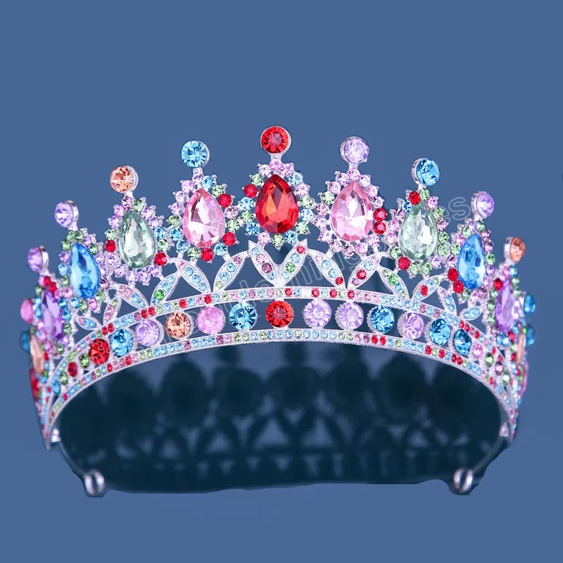 Multicolor Crystal Tiara för kvinnor flickor bröllop födelsedagsfest brud brud krona huvudbonnar hår smycken