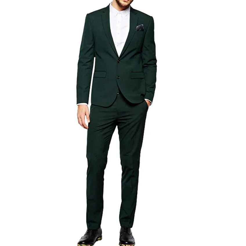 Slim Fit Classic Dark Green Men's Suit For Wedding 2 Piece Wedding Suits Custom Made Groomsmen Tuxedos Men Suits2907