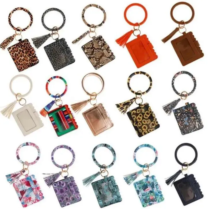 Party Women Wallet Keychains Leopard Print Pu Leather Tassels Armband Keychain Credit Card Bangle Key Ring Wristlet Handbag Accessories Ny