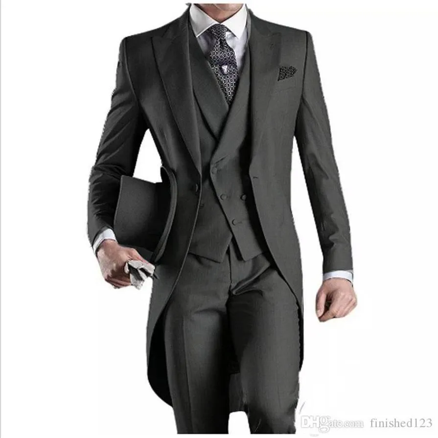 New Arrival Black White Grey Light Grey Purple Burgundy Blue Tailcoat Groomsmen Men Wedding Party Suits Jacket Pants Vest Tie NO187j